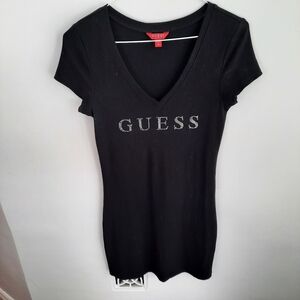 GUESS Black Rhinestone Logo Bodycon Mini Dress Size M
